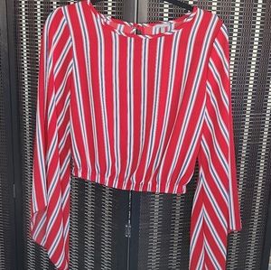 Charlotte Russe Striped Miami Crop with Bell Sleeves